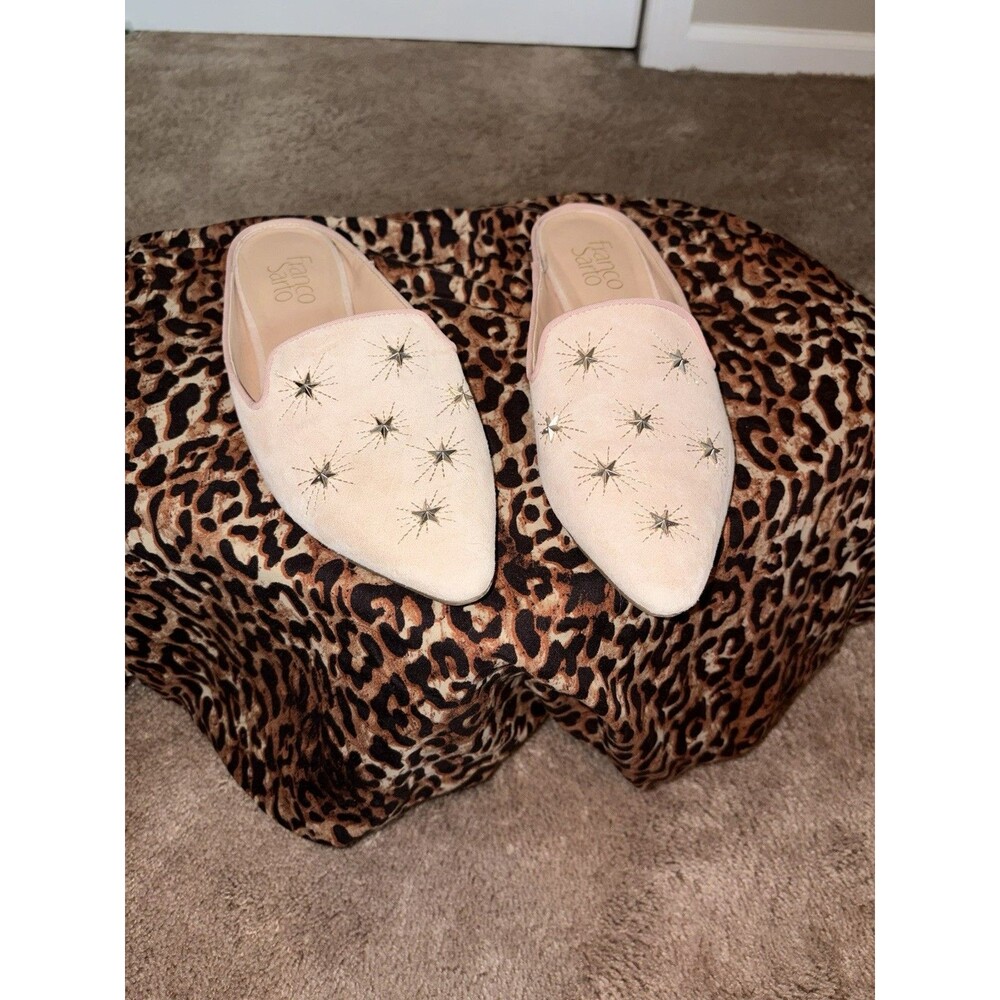Franco Sarto Samanta Embroidered Starburst Suede Mules Light Pink Size 7.5